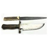 Two Fixed-Blade Knives with Wood and Antler Handle
