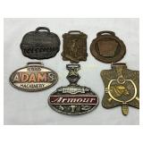 Six Metal Watch Fobs Featuring Advertising and Com