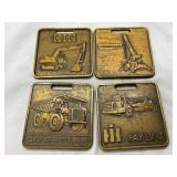 4 Brass Watch Fobs Featuring Heavy Equipment Desig