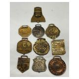 Ten Vintage Brass and Metal Key Tags and Fobs