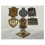 Seven Vintage Metal Advertising Watch Fobs