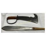 Two Machete-Style Blades, Including Handled Curved