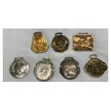 Seven Vintage Metal Medals and Fobs Featuring Mili