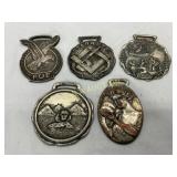 5 Metal Watch Fobs with Varied Designs, Including