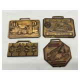 Four Brass Machinery-Themed Watch Fobs Featuring C