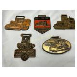 Five Metal Watch Fobs Featuring Machinery Designs