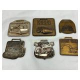Six Metal Watch Fobs Featuring Machinery and Manuf
