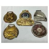 Five Watch Fobs with Various Designs and Markings