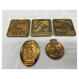 5 Vintage Brass Watch Fobs Featuring Heavy Equipme