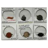 Six Metal Advertising Tags and Key Rings in Labele