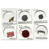 Six Vintage Die-Cut and Embossed Advertising Tacks