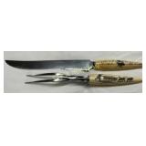 Two Scrimshaw-Decorated Carving Knife and Fork Set