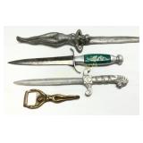 Four Decorative Metal Items Including Three Dagger