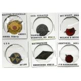 6 Vintage Advertising Tin Watch Fobs in