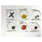 Six Tobacco Advertising Tin Tags with Assorted Des