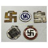 Five Early 20th Century Watch Fobs with Swastika M
