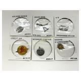 Six Tobacco Tags with Various Designs and Maker Ma