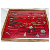 Miniature Metal Weapons and Tools in Display Case,