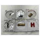 6 Tobacco Tags in Display Mounts, Various Embossed
