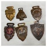 Six Vintage Brass and Copper Medals With Various E