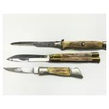 Three Knives with Stag Horn Handles and Metal Comp