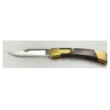Buck 110 Folding Hunter Knife with Brass and Wood
