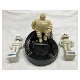 Three Michelin Tire Bobbleheads and Ashtray