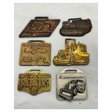 Six Metal Watch Fobs Featuring Construction Equipm