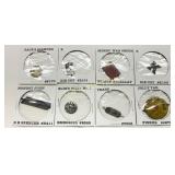 Eight Vintage Tobacco Tags in Display Holders