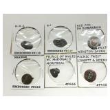 Six Tobacco Tags Featuring Various Embossed Design