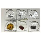 Six Embossed Metal Tobacco Tags with Original Card