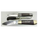 Three Fixed-Blade Knives with Wood and Metal Compo