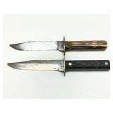 Two Fixed-Blade Knives with Wood and Textured Hand