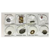 Eight Embossed Metal Tobacco Tags in Display Cards