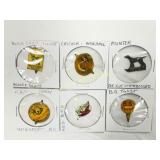 Six Tobacco Tags Featuring Various Brands and Desi