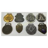 8 Vintage Metal Watch Fobs Featuring Assorted Desi