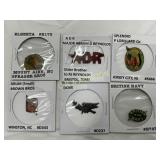 6 Vintage Metal Tobacco Tags in Protective Holders