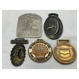 Five Metal Advertising Watch Fobs Featuring Variou