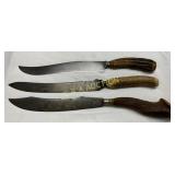 Three Hunting Knives with Antler Handles
