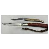 Two Folding Knives: One with Wood Handle and One w