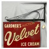 Gardner's Velvet Ice Cream Tin Sign w/bracket