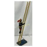 Mechanical Ladder Climbing Fireman Tin Litho Toy,