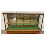 Early Oak Display Show Case with Glass Panels and