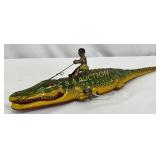Early Rider on Alligator Tin Wind Up Toy, Measures