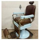 Early Koken Porcelain Barber Chair with Brown Upho