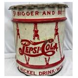 Early Pepsi-Cola Double Dot Metal Syrup Can, 17in