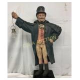 Paper Mache Figure of a Man with Lantern on Black