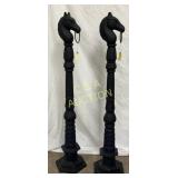 2 Heavy Cast Iron Horse Head Holders, 52 Inches Ta