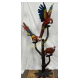 Large Parrot Sculpture on Branch, Metal, 68 Inches