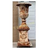 2 pc. Large Early Cast Iron Planter on Pedestal Ba